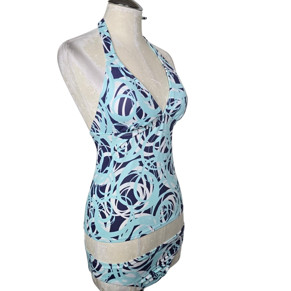 Perry Ellis Blue White Twirl Print Tankini & Bottom Swimwear Matching Set S - Picture 2 of 8